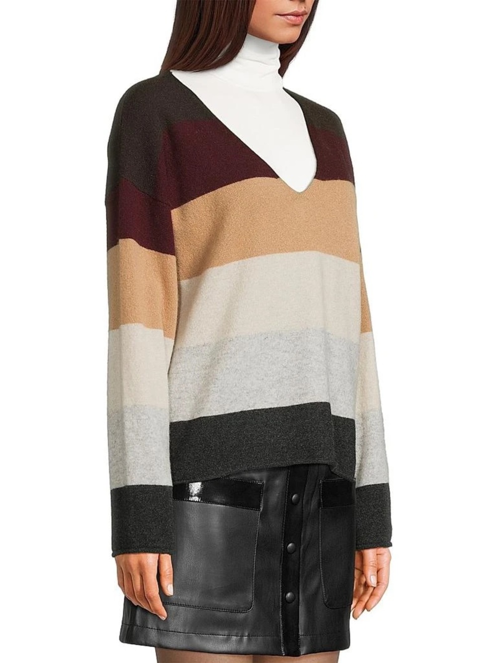 Colorush Rainbow Penny Deep V Neck Striped luxe 100% Cashmere Sweater - Picture 7 of 7